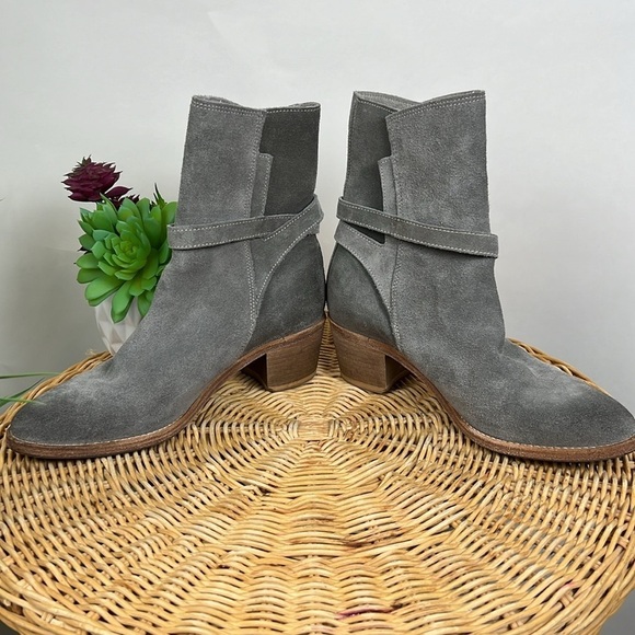 All Saints Grey Suede Split Shaft Block Heel Ankle Booties Boots 38 Leather - Picture 5 of 10